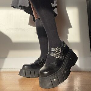 Platform Mary Janes with silver Buckles